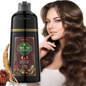 4-in-1 Dark Brown Hair Dye Shampoo – Instant Gray Coverage for Women & Men with Natural Herbal Ingredients, Professional Salon-Level Results