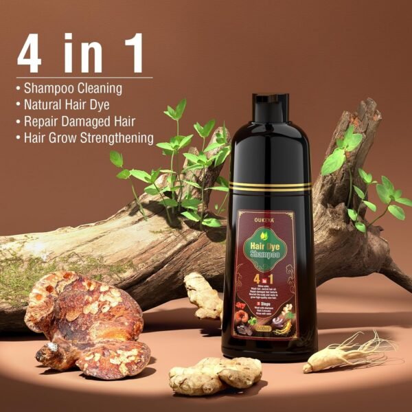 4-in-1 Dark Brown Hair Dye Shampoo – Instant Gray Coverage for Women & Men with Natural Herbal Ingredients, Professional Salon-Level Results - Image 2
