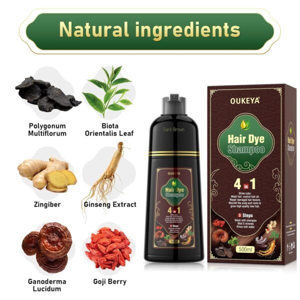 4-in-1 Dark Brown Hair Dye Shampoo – Instant Gray Coverage for Women & Men with Natural Herbal Ingredients, Professional Salon-Level Results - Image 3