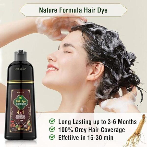 4-in-1 Dark Brown Hair Dye Shampoo – Instant Gray Coverage for Women & Men with Natural Herbal Ingredients, Professional Salon-Level Results - Image 4