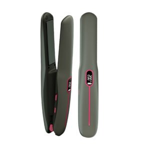 Mini Cordless Flat Iron - Rechargeable Hair Straightener & Curler with Dual Voltage (Grey) Perfect for Travel