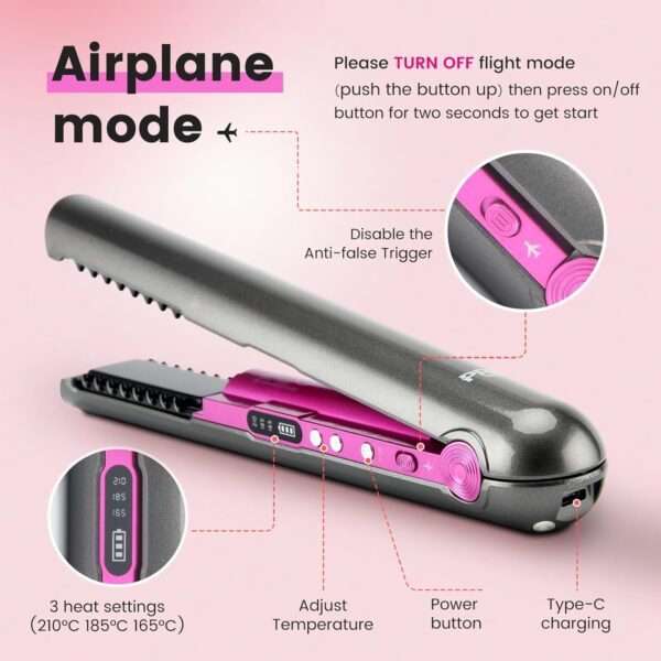Mini Cordless Flat Iron - Rechargeable Hair Straightener & Curler with Dual Voltage (Grey) Perfect for Travel - Image 2