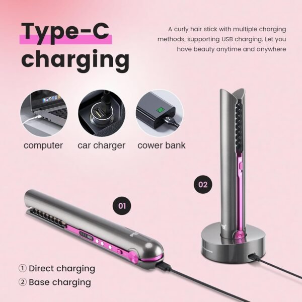Mini Cordless Flat Iron - Rechargeable Hair Straightener & Curler with Dual Voltage (Grey) Perfect for Travel - Image 4